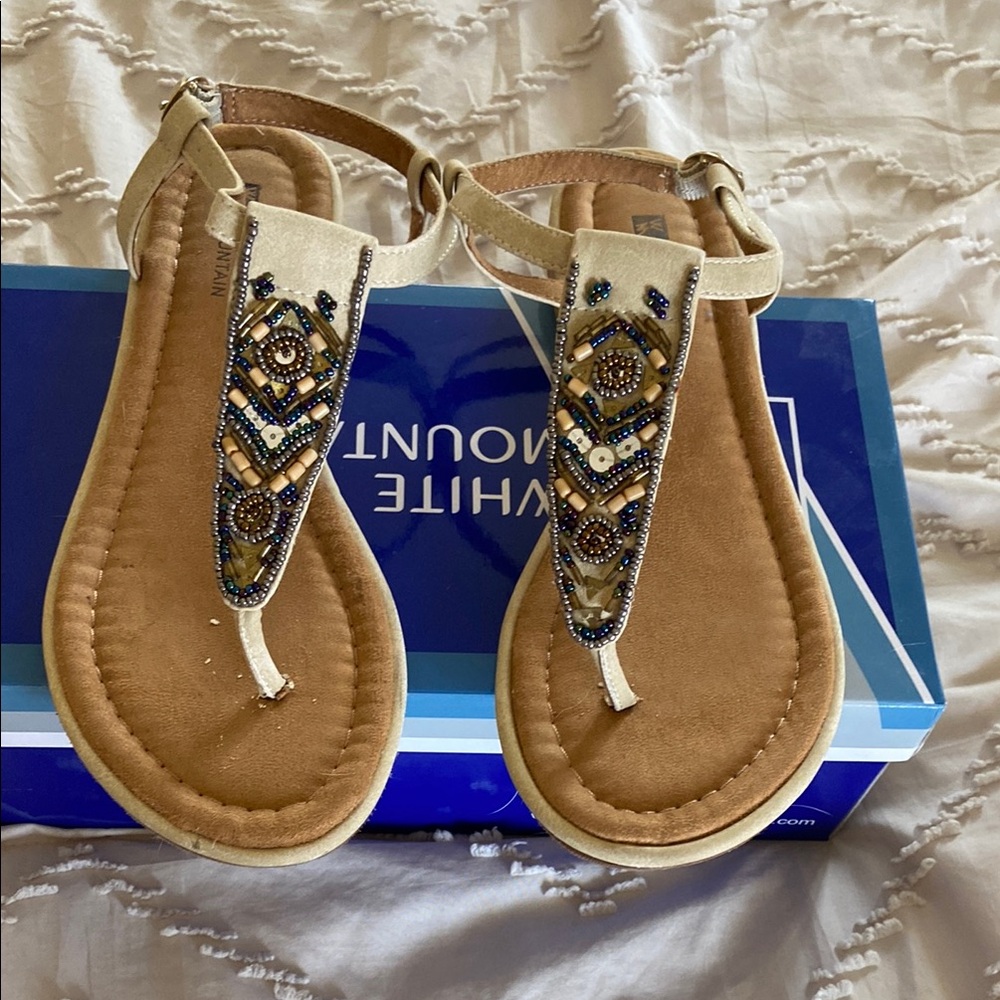 White Mountain Embellished Tan Sandals